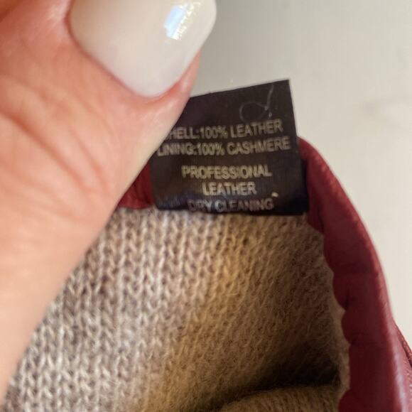 New Large Red Burgundy Leather and Cashmere Women's Gloves Excelled Winter Fall - Picture 6 of 7